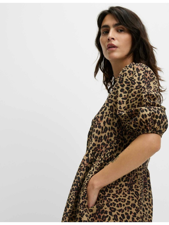 Marks & Spencer Mini šaty se zvýrazněným pasem a leopardím potiskem, s vysokým podílem lyocellu Marks & Spencer hnědá