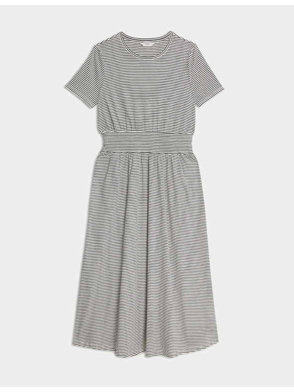 Marks & Spencer Pruhované řasené midi šaty z čisté bavlny Marks & Spencer námořnická modrá