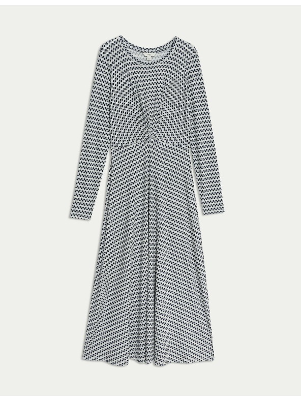 Marks & Spencer Žerzejové midi pouzdrové šaty s kulatým výstřihem a překřížením na přední straně Marks & Spencer námořnická modrá