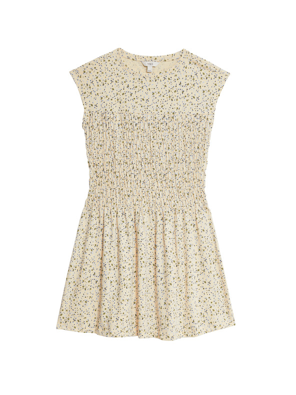 Marks & Spencer Splývavé řasené midi šaty z čisté bavlny Marks & Spencer smetanová