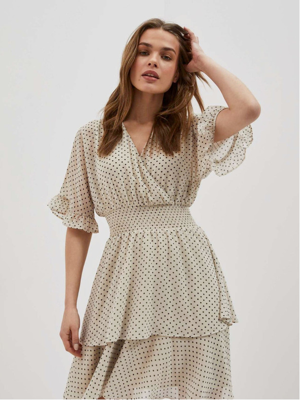 Moodo Černo-béžové dámské puntíkované šaty Moodo