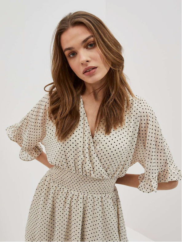 Moodo Černo-béžové dámské puntíkované šaty Moodo