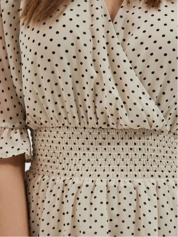 Moodo Černo-béžové dámské puntíkované šaty Moodo