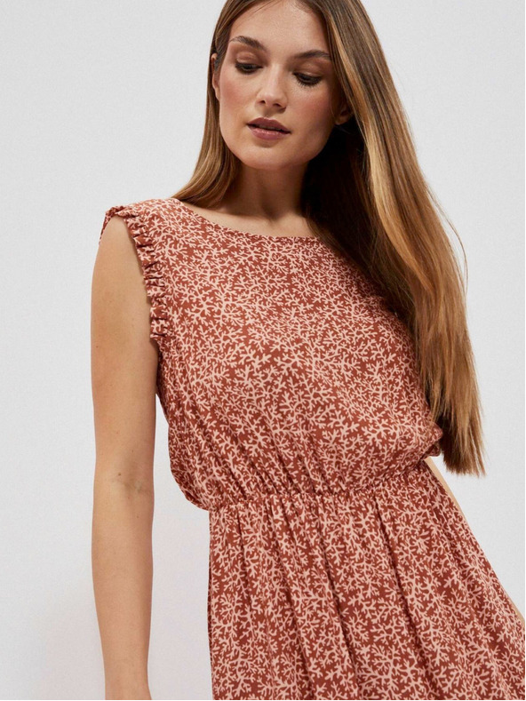 Moodo Béžovo-hnědé dámské vzorované šaty Moodo