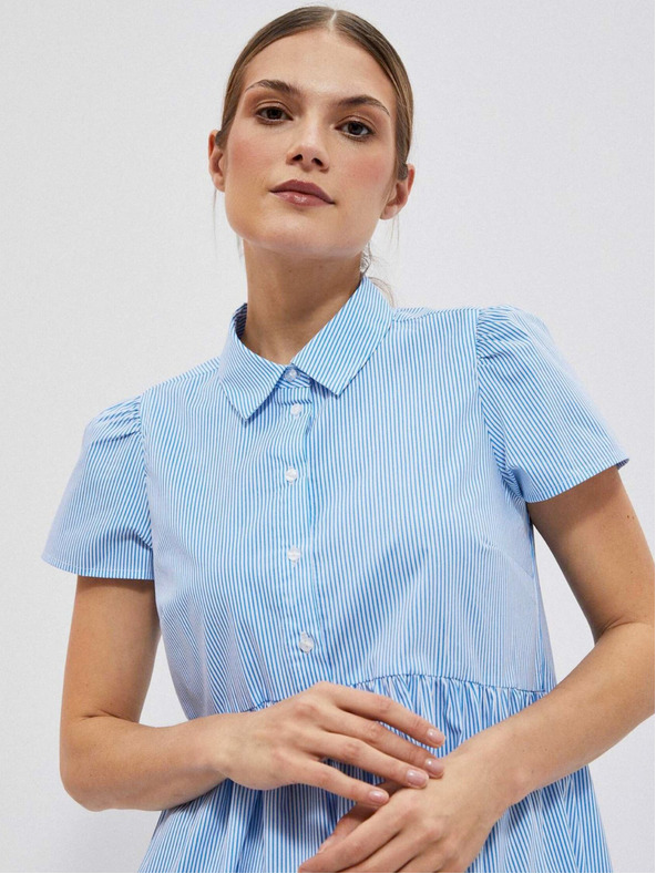 Moodo Bílo-modré dámské pruhované košilové šaty Moodo