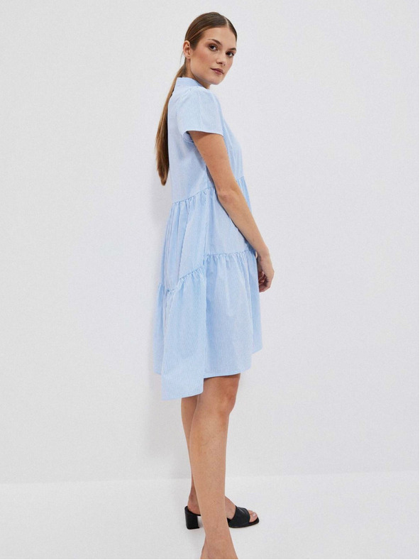 Moodo Bílo-modré dámské pruhované košilové šaty Moodo