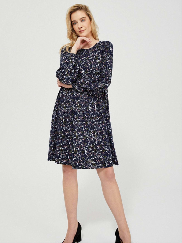 Moodo Tmavě modré dámské květované šaty Moodo