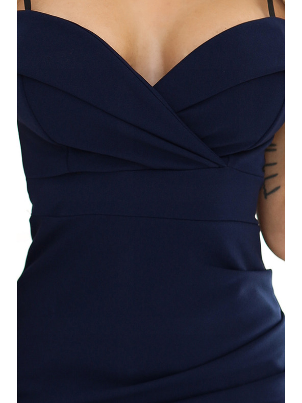 numoco CALLIE Midi šaty s odhalenými rameny a výstřihem - tmavě modrá barva