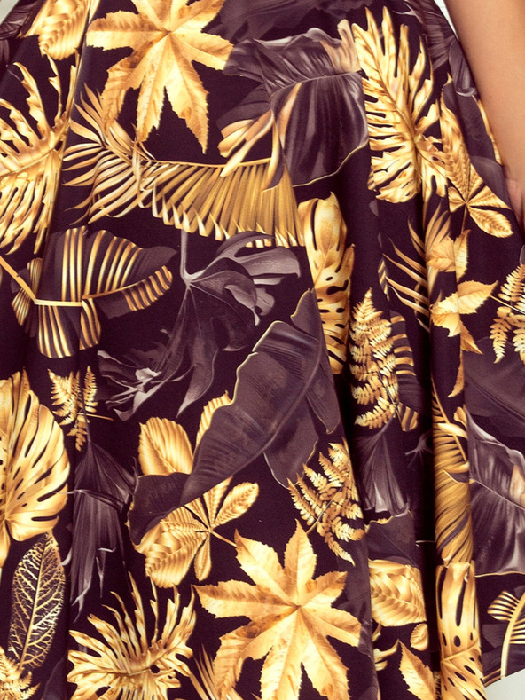 numoco Šaty - srdcovitý výstřih - Zlaté listy Numoco