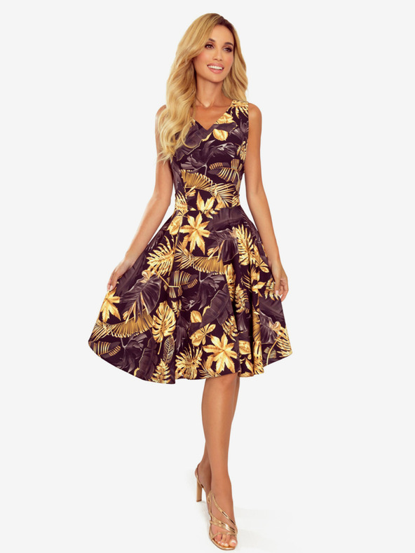 numoco Šaty - srdcovitý výstřih - Zlaté listy Numoco