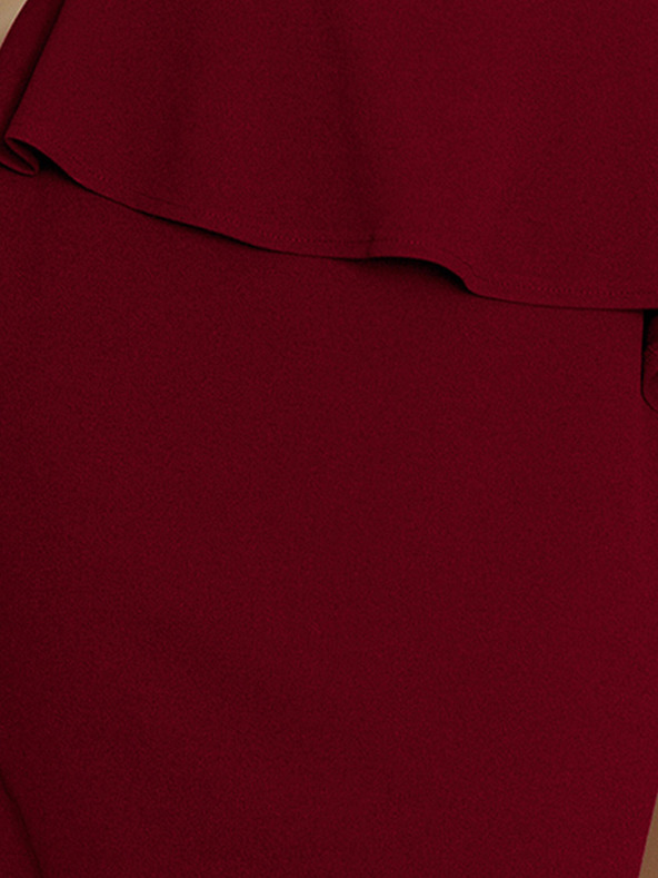 numoco Elegantní midi šaty s volánky - burgundské barvy Numoco