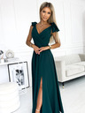 numoco Dlouhé šaty s výstřihem a zavazováním na ramenou - zelené Numoco ELENA