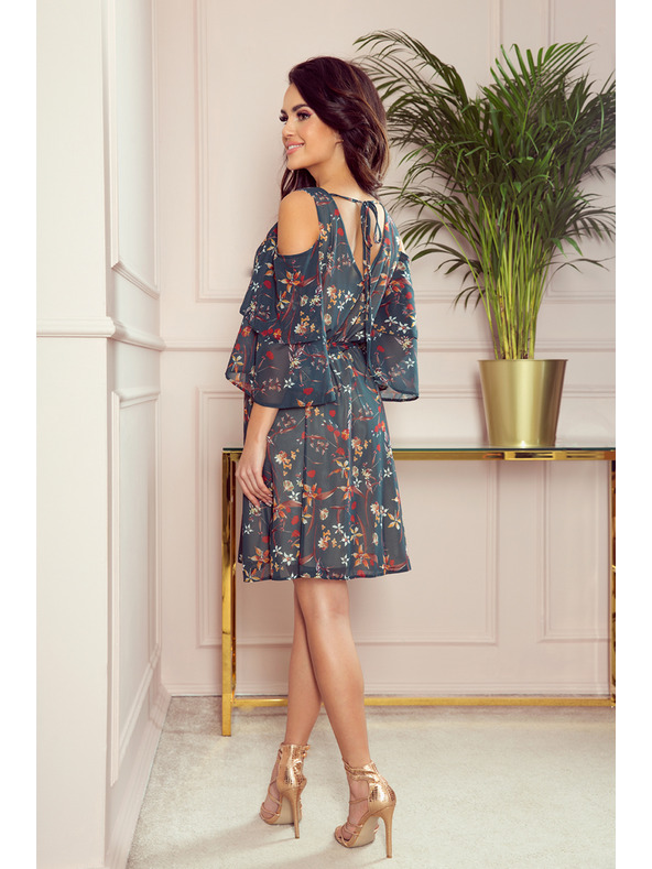 numoco Zelené dámské květované šaty s výstřihem Numoco