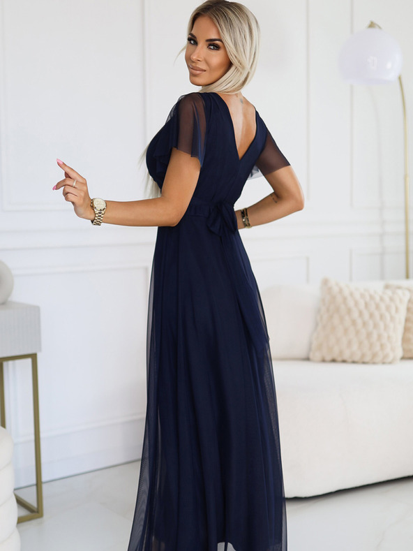 numoco NASTIA Dlouhé šaty s výstřihem a krátkými rukávy - námořnická modř Numoco