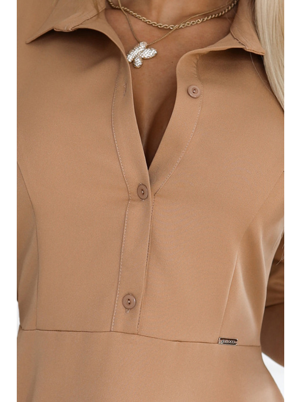 numoco Rozevláté košilové šaty s páskem - MOCHA MOUSSE