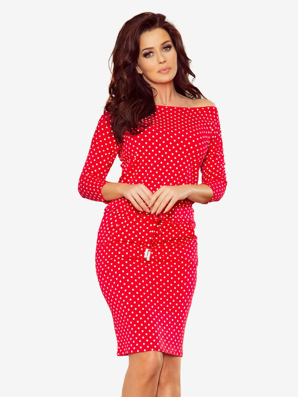 numoco Sportovní šaty se vázáním a kapsami - červené + puntíky Numoco