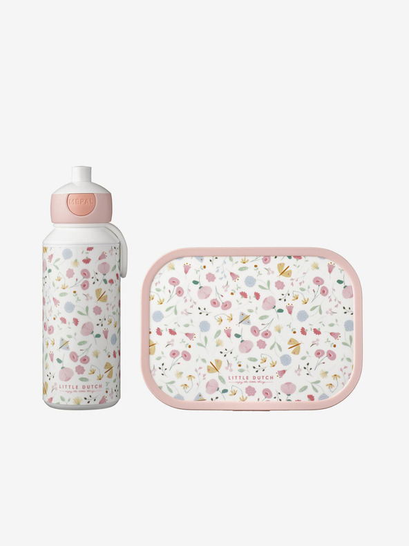 Mepal Růžovo-bílý dětský vzorovaný svačinový set Mepal Campus Little Dutch Flowers & Butterflies