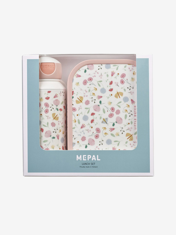 Mepal Růžovo-bílý dětský vzorovaný svačinový set Mepal Campus Little Dutch Flowers & Butterflies
