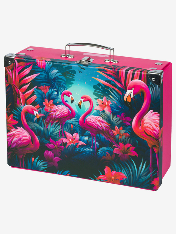 BAAGL  Růžový skládací školní kufřík s kováním Baagl Plameňáci