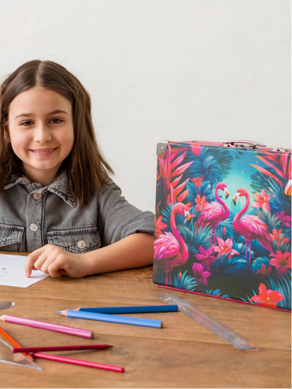 BAAGL  Růžový skládací školní kufřík s kováním Baagl Plameňáci