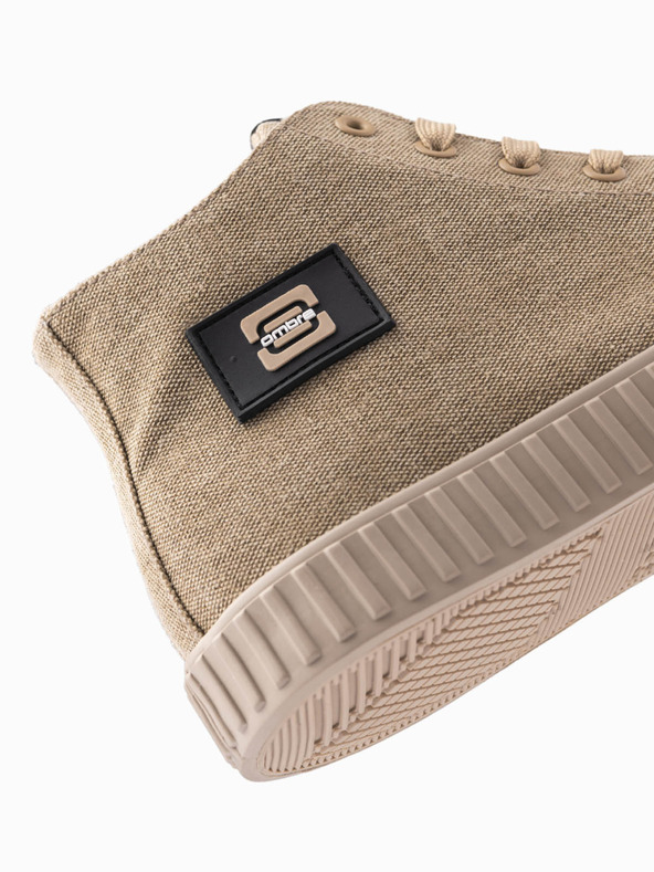 Ombre Clothing Pánské plátěné vysoké tenisky - světle hnědé V3 OM-FOTH-0186 Ombre Clothing