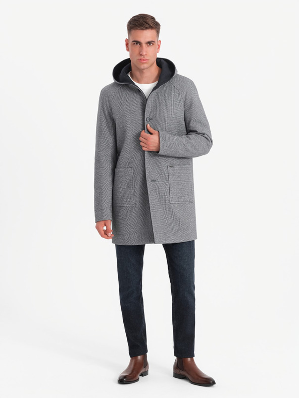 Ombre Clothing Pánský melanžový dlouhý kabát s kapucí Ombre Clothing