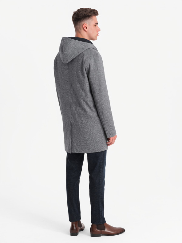Ombre Clothing Pánský melanžový dlouhý kabát s kapucí Ombre Clothing