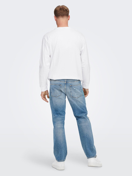 ONLY & SONS Modré loose fit džíny s potrhaným efektem ONLY & SONS Edge
