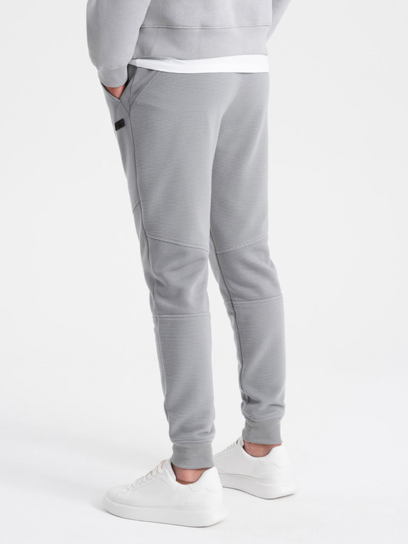 Ombre Clothing Pánské tepláky s vložkami z otomanské látky - šedé V5 OM-PASK-0127