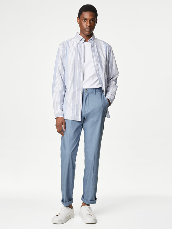 Marks & Spencer Modré pánské chino kalhoty s příměsí lnu Marks & Spencer