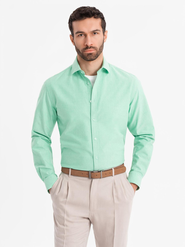 Ombre Clothing Pánská bavlněná košile oxford v pastelových barvách - mátová Ombre Clothing