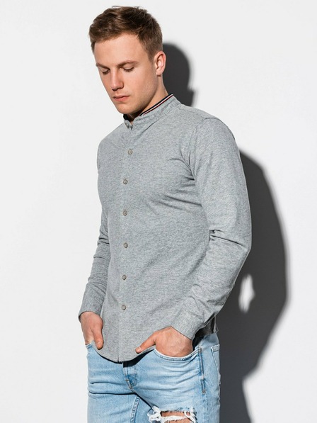 Ombre Clothing Pánská košile s dlouhým rukávem K542 - šedá