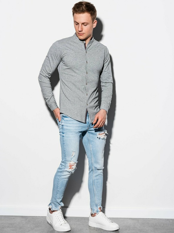 Ombre Clothing Pánská košile s dlouhým rukávem K542 - šedá