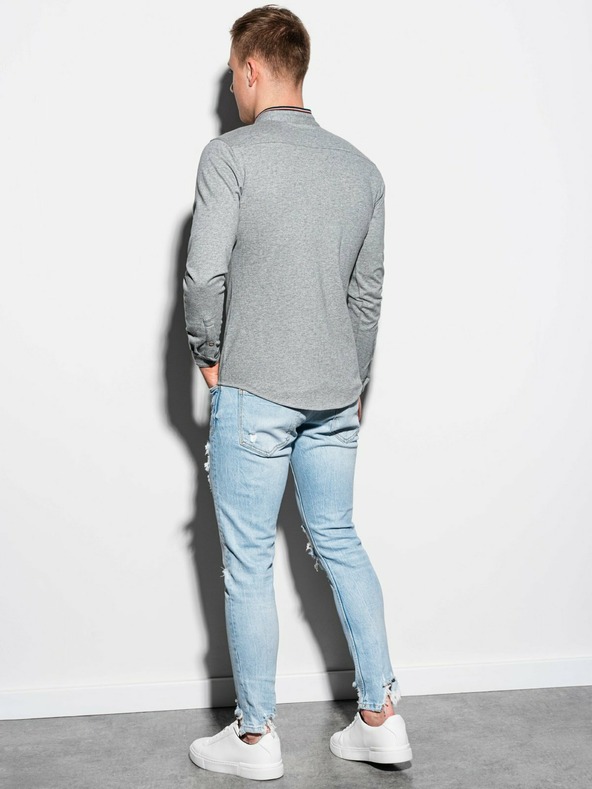 Ombre Clothing Pánská košile s dlouhým rukávem K542 - šedá