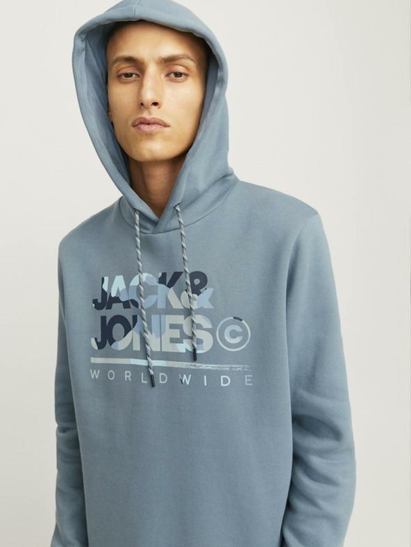 Jack & Jones Modrá pánská mikina s kapucí Jack & Jones