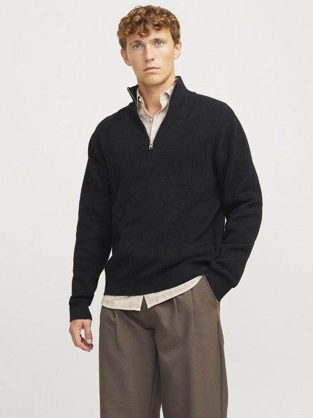 Jack & Jones Černý pánský svetr se zipem Jack & Jones