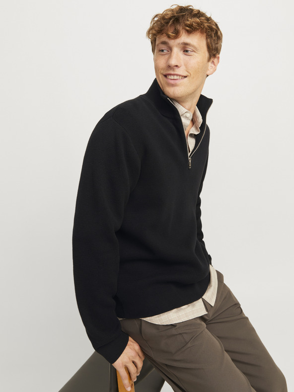 Jack & Jones Černý pánský svetr se zipem Jack & Jones