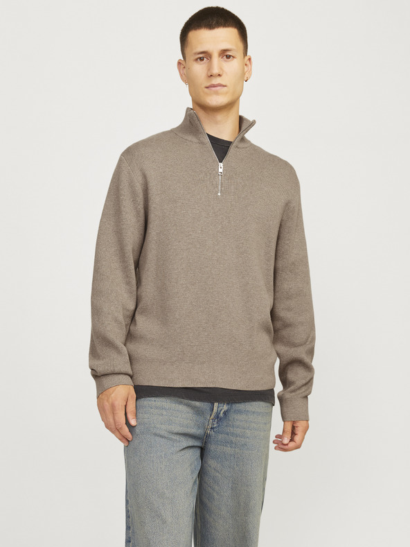 Jack & Jones Béžový pánský svetr se zipem Jack & Jones