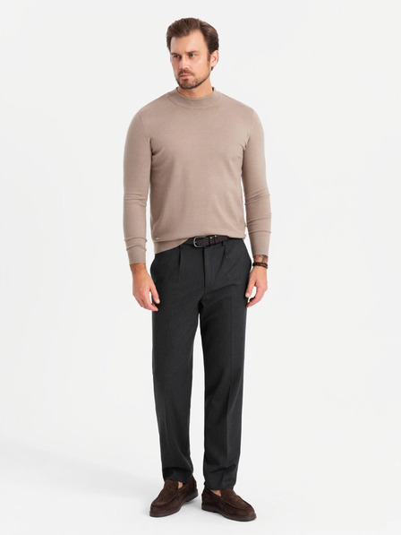 Ombre Clothing Pánský pletený poloviční rolák s viskózou - tmavě béžový V3 OM-SWTN-0125 Ombre Clothing