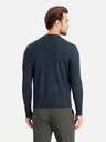 Ombre Clothing Pánský pletený poloviční rolák s viskózou - tmavě modrý V4 OM-SWTN-0125 Ombre Clothing
