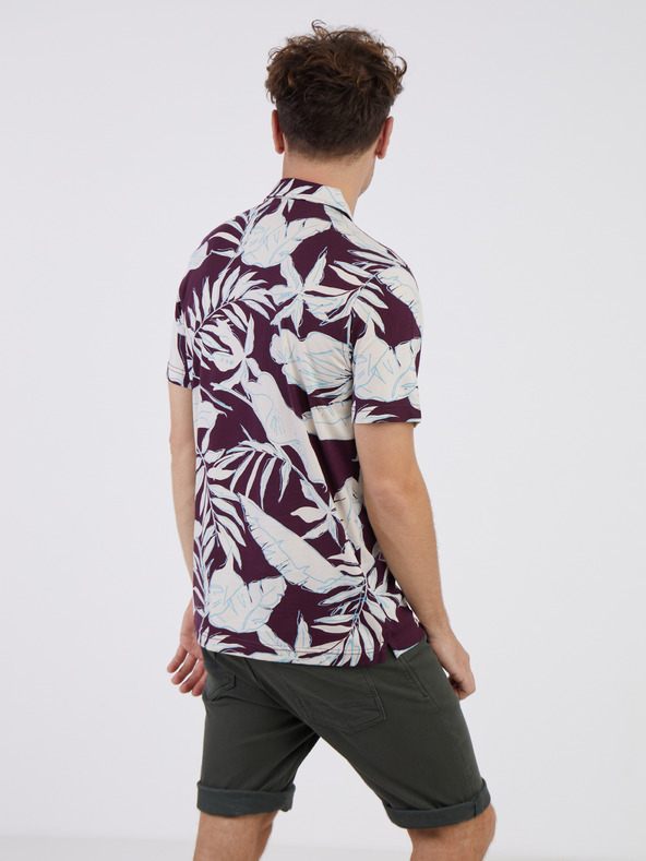LERROS Krémovo-vínové pánské květované polo tričko LERROS