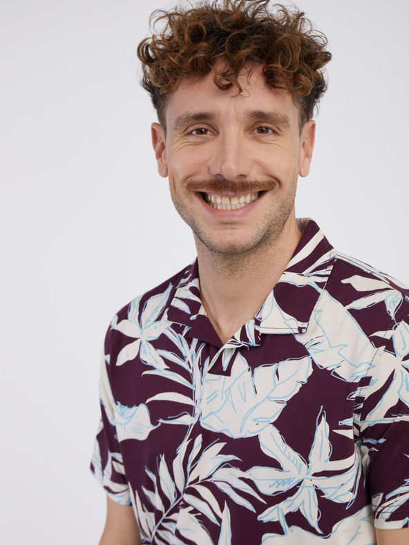 LERROS Krémovo-vínové pánské květované polo tričko LERROS