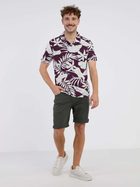 LERROS Krémovo-vínové pánské květované polo tričko LERROS