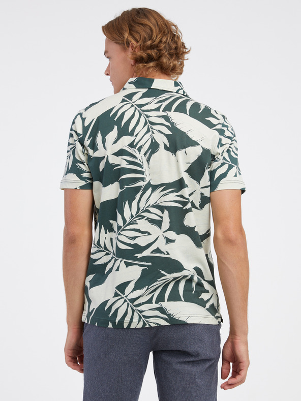 LERROS Krémovo-zelené pánské květované polo tričko LERROS