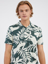 LERROS Krémovo-zelené pánské květované polo tričko LERROS