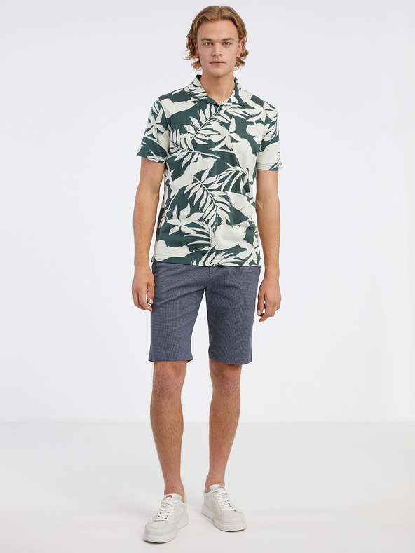 LERROS Krémovo-zelené pánské květované polo tričko LERROS