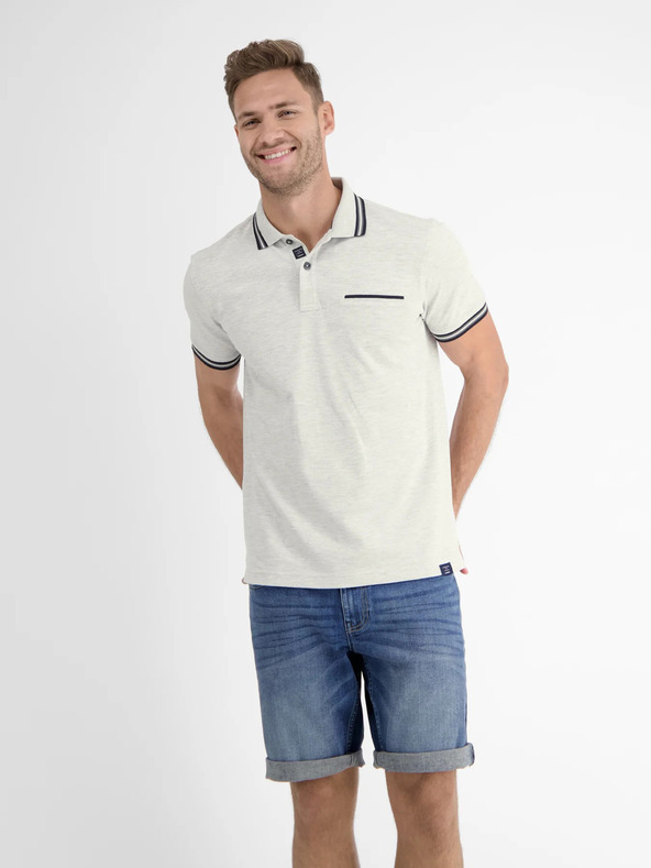 LERROS Světle šedé pánské žíhané polo tričko LERROS