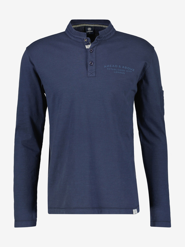 LERROS Tmavě modré pánské tričko s dlouhým rukávem LERROS