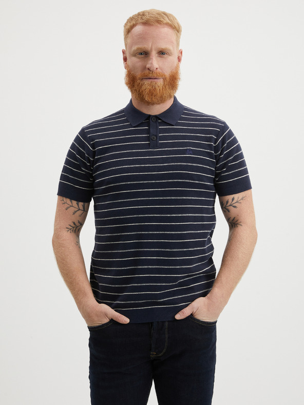 LERROS Tmavě modré pánské pruhované polo tričko LERROS