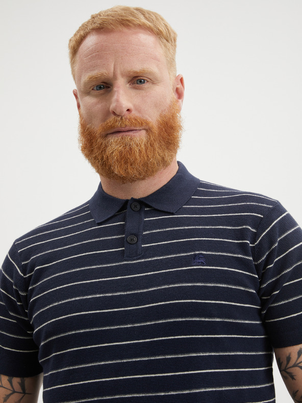 LERROS Tmavě modré pánské pruhované polo tričko LERROS